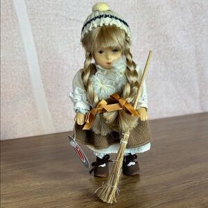 Delton Products Charming Doll with Broom - Brown and White